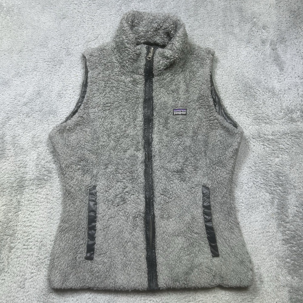 Patagonia Los Gatos Vest Women S Gray Navy Deep Pile Full Zip Reversible Pockets